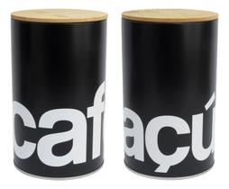 Kit 2 Latas de Café e Açúcar Preta Tampa Bambu - Herméticas Kit 2 Latas de Café e Açúcar Preta Tampa Bambu - Herméticas