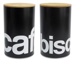 Kit 2 Latas de Café e Biscoitos Preta Tampa de Bambu - Herméticas Kit 2 Latas de Café e Biscoitos Preta Tampa de Bambu - Herméticas