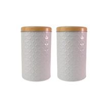 Kit 2 Latas de Mantimento Redonda 3D Tampa Bambu Metal 1kg