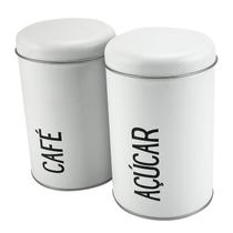 Kit 2 Latas de Metal Branca para Açúcar e Café