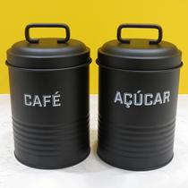 Kit 2 Latas Porta Café 500g E Açúcar Com Alça Preto - NH