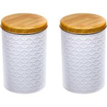 Kit 2 Latas Porta Mantimento Tampa Bambu Açúcar E Café