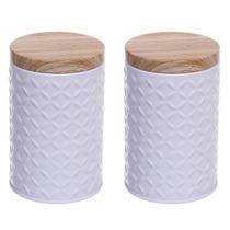 Kit 2 Latas Porta Mantimento Tampa Bambu Jogo de mantimentos