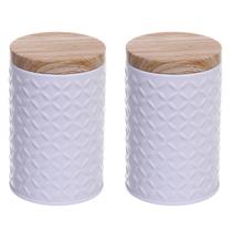 Kit 2 Latas Porta Mantimento Tampa Bambu Jogo De Mantimentos