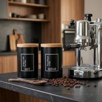 Kit 2 Latas Porta Mantimentos Café e Açúcar Metal Galvanizado Cozinha Decoração Luxo Kit 2 Peças
