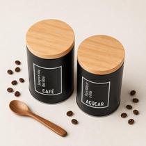 Kit 2 Latas Porta Mantimentos Café e Açúcar Metal Galvanizado Cozinha Decoração Luxo Kit 2 Peças