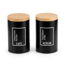 Kit 2 Latas Porta Mantimentos Café e Açúcar Metal Galvanizado Cozinha Decoração Luxo Kit 2 Peças