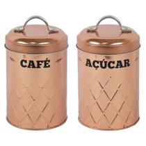 Kit 2 Latas Porta Mantimentos de Metal Cobre Açúcar e Café 11,5x15,5cm Cada