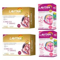 Kit 2 Lavitan Hair Cabelos e Unha Biotina 60caps + 2 Lavitan Mulher C/ 60caps Cimed