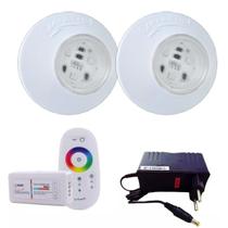 Kit 2 led para piscina smd rgb 95mm 18 lâmp módulo e fonte