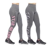 Kit 2 legging adulto feminina fitness academia cós alto escrita lateral básica