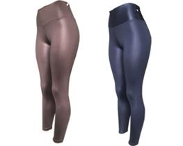 Kit 2 Legging Cirre Plus Size Cintura Alta Brilho Molhado Imita Couro Lycra