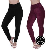 Kit 2 Legging Veludo Térmica Cós Alto - c6 KIT 2 COTELE VINHO PRETA