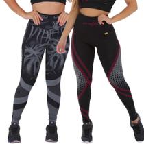 Kit 2 leggings feminina cós alto mescla sublimada - Click Mais Bonita