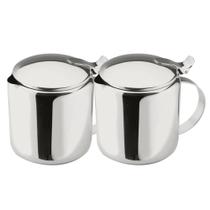 Kit 2 Leiteiras Bules Fervedores Aço Inox 350ml Tampa Alça