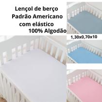 Kit 2 Lençol de Berço Padrão Americano com elástico 100% Algodão
