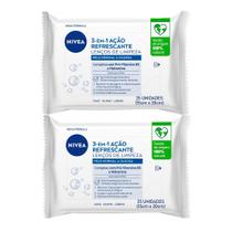 Kit 2 Lenços de Limpeza Facial Nivea 3 em 1 Ação Refrescante Pele Normal a Oleosa 25 Unidades