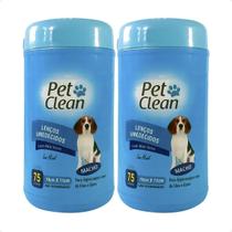 Kit 2 Lenços Umedecidos Macho Pet Clean para Cães e Gatos - 75 Unidades
