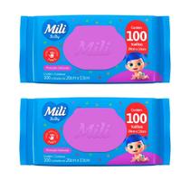 Kit 2 Lenços Umedecidos Mili Baby c/ 100 unidades