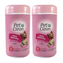 Kit 2 Lenços Umedecidos Pet Clean para Cães e Gatos Fêmea - 75 Unidades