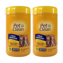 Kit 2 Lenços Umedecidos Pet Clean Para Gatos - 75 Unidades