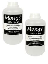 Kit 2 Limpa Jóias Monzi 1 Litro Grande Original 1000ml Limpeza Ouro Puro 18K Restaura Brilho