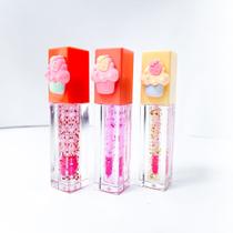 Kit 2 lip gloss hidratante glitter colorido detalhe bolinho divertido feminino para meninas