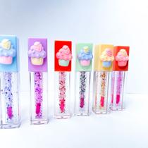 Kit 2 lip gloss hidratante glitter detalhe bolinho intenso divertido