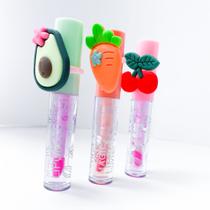 Kit 2 lip gloss infantil com anelzinho de fruta fofa