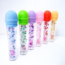 Kit 2 lip gloss microfone com glitter brilho labial divertido