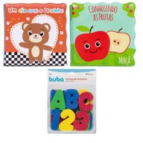 Kit 2 livrinhos educativo e 1 letras e números brinquedo para hora do banho infantil bebe menino menina buba