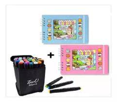 Kit 2 Livro Bobbie Goods + 2 Kit Com 36 Canetinha Ponta Dupla Para Colorir Profissional