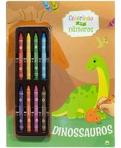 Kit 2 Livro Colorindo Por Números - Astronauta Espaço E Dinossauros Com 8 Giz De Cera
