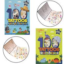 Kit 2 Livro De 100 Tatuagem Brilha No Escuro Dinossauros E Aventura Divertida Infantil Juvenil Com A