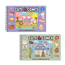 Kit 2 Livro de Colorir Cute & Comfy 01 Lilás e 03 Verde