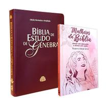 Kit 2 Livros Bíblia de Estudo Genebra - ARA - Vinho + Mulheres da Bíblia