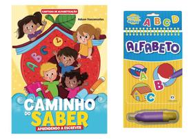 Kit 2 livros - cartilha caminho do saber - aprendendo a escrever e aquabook alfabeto - livro de colorir com água