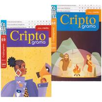 Kit 2 Livros Criptograma Nível Médio 144pg Folhas Brancas - Coquetel