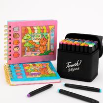 Kit 2 Livros de Colorir Bobbie Goods + 36 Canetas Dupla Brush Arte Criativa