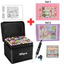 Kit 2 Livros De Colorir Bobbie Goods Com Conjunto De Canetas Marcador Permanente Ponta Dupla 120