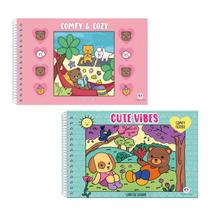 Kit 2 Livros de Colorir Comfy Capa Holográfica Verde e Rosa