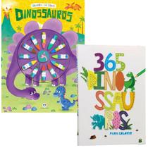 Kit 2 Livros Giz de cera Dinossauros + 365 Dinossauros Para Colorir