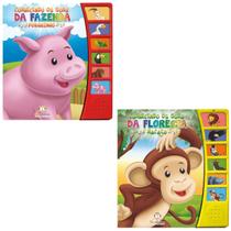 Kit 2 livros infantiis bebê sons de animais safari fazenda