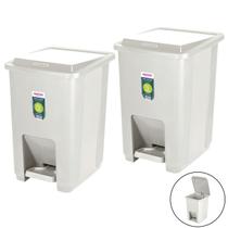 Kit 2 Lixeira 15 Litros Com Pedal Cesto De Lixo Para Banheiro Cozinha Escritório Bege - Sanremo