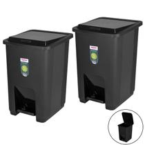 Kit 2 Lixeira 15 Litros Com Pedal Cesto De Lixo Para Banheiro Cozinha Escritório Preto - Sanremo