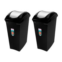 Kit 2 Lixeira 15 Litros Tampa Basculante Preta Plástica Kit 2 Lixeira 15 Litros Tampa Basculante Preta Plástica