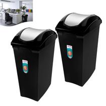 Kit 2 Lixeira 40 Litros Com Tampa Basculante Cesto De Lixo Para Cozinha Banheiro Escritório Preto - Sanremo Kit 2 Lixeira 40 Litros Com Tampa Basculante Cesto De Lixo Para Cozinha Banheiro Escritório Preto - Sanremo