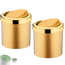 Kit 2 Lixeira 5 Litros Tampa Cesto De Lixo Basculante Para Cozinha Banheiro Escritório Dourado - Future Kit 2 Lixeira 5 Litros Tampa Cesto De Lixo Basculante Para Cozinha Banheiro Escritório Dourado - Future