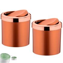 Kit 2 Lixeira 5 Litros Tampa Cesto De Lixo Basculante Para Cozinha Banheiro Escritório Rose Gold - Future
