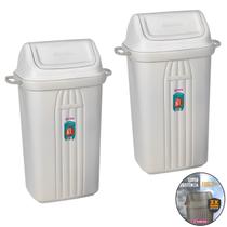 Kit 2 Lixeira 60 Litros Plástico Tampa Basculante Cesto De Lixo Com Alças Áreas Externas Cozinha - Sanremo